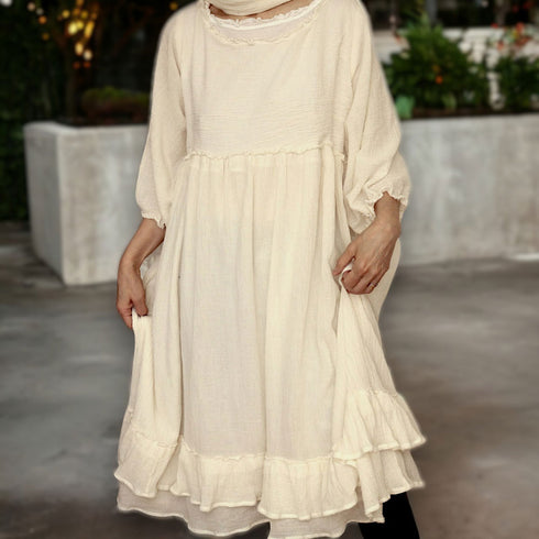 Summer dress. Women's dress made of melted canvas.